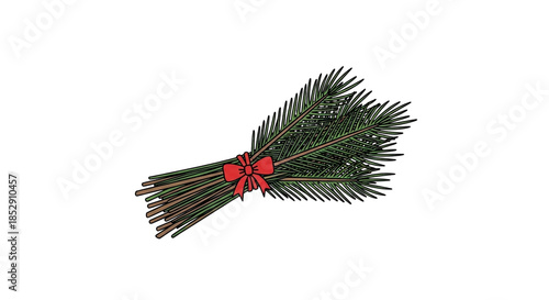 Decorative pine branch with red bow isolated on transparent background