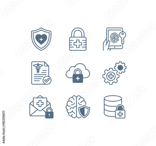 Medical healthcare security icons set