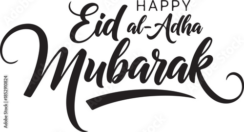 Happy eid aladha mubarak greeting card with elegant black calligraphy