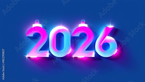 2026 letter with bright colorful light on neon night theme 