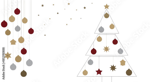 Modern christmas tree with ornaments isolated on transparent background