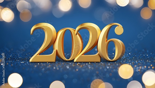 happy 2026 new year 3d letter on a glittering bright background
