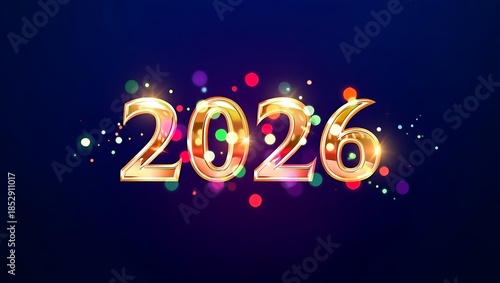 2026 golden letter on glittering blue background