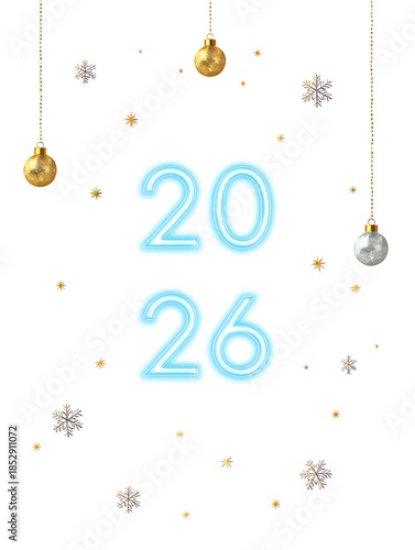 happy 2026 letter with decoration element on white background