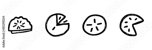 Pie And Pizza Slice Line Icon Set In Doodle Style. Food Portion, Snack, And Culinary Symbol Outline Sketch Collection. Hand Drawn Isolated Vector Illustration