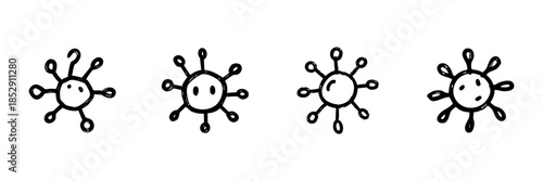 Virus And Bacteria Line Icon Set In Doodle Style. Microorganism And Pathogen Representation Outline Sketch Collection. Infectious Disease And Microbiology. Hand Drawn Isolated Vector Illustration
