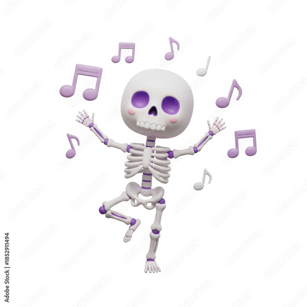 Fototapeta premium A dancing skeleton surrounded by musical notes in a lively atmosphere