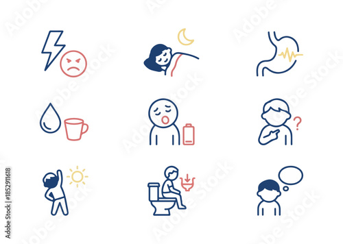 Medical icons illustrating common ailments and health concerns