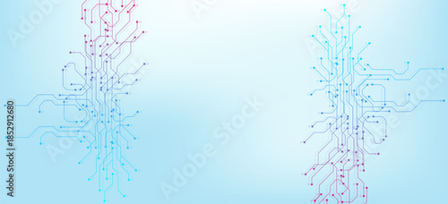 Motherboard digital abstract background. AI circuit board technology texture design. Semiconductor and computer processor on tech banner template concept. Vector illustration