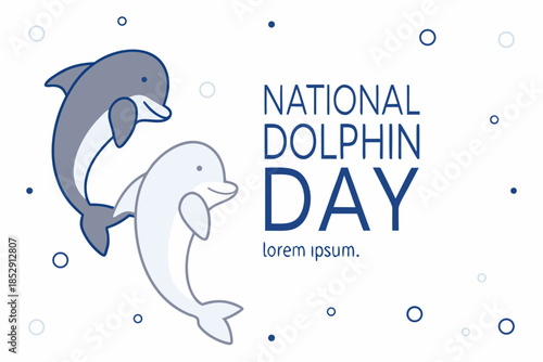 National dolphin day illustration with two playful dolphins and bubbles