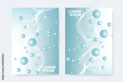 Modern templates for brochure magazine leaflet flyer cover booklet annual report. Modern futuristic hexagonal pattern with particle, molecule structure for medical, technology, chemistry, science.