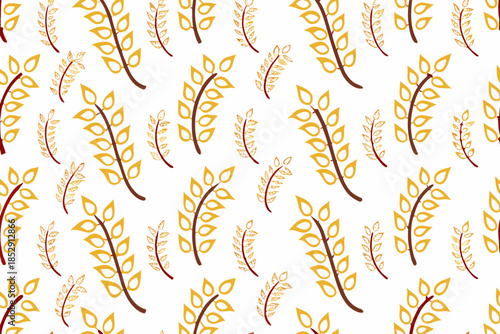 A seamless pattern of golden and reddish brown wheat or leaf branches