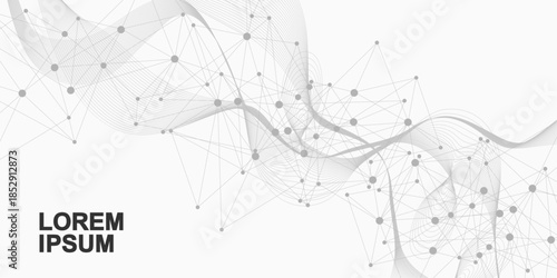 Global network connection website header or banner design. Abstract background with connecting dots and lines. Global business. Social network communication. Internet technology. Vector illustration
