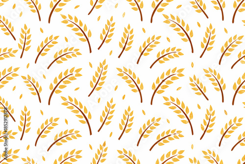 A seamless pattern of golden wheat stalks on a clean white background