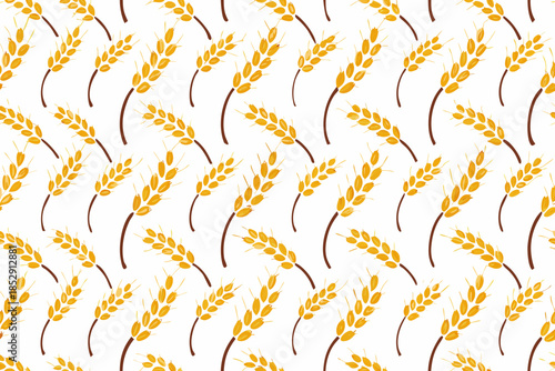 Golden wheat stalks create a repeating pattern on a white background