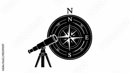 Telescope and compass symbolize exploration, discovery, and finding direction on a journey.