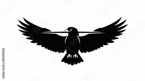 Powerful hawk in flight with outstretched wings, symbolizing freedom and strength.