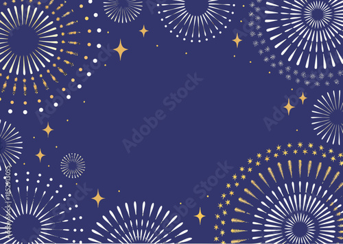 Elegant firework display with golden and white bursts on a dark background