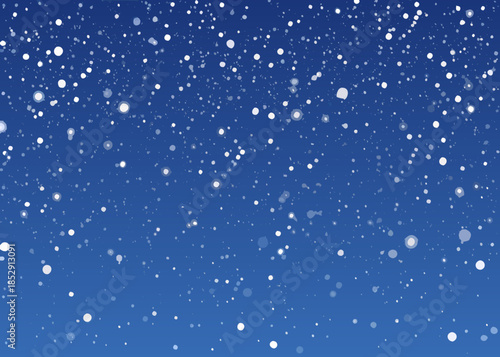 A serene blue background with cascading softly blurred white snowflakes