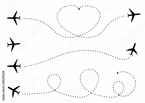 Airplanes following winding paths and forming a heart shape in the sky