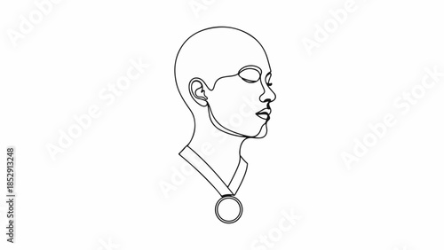Minimalist line art illustration of a serene person with closed eyes wearing a medal.