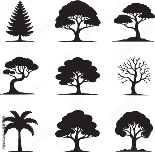 Collection of Various Tree Silhouettes for Design Projects