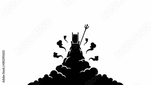 Mysterious dark throne emerges from swirling smoke with trident