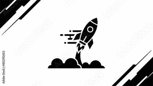 Dynamic rocket launching into the sky, symbolizing innovation and rapid progress.
