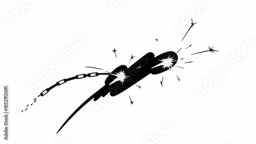 Abstract silhouette of a creature with sparks and a chain, suggesting energy and movement.