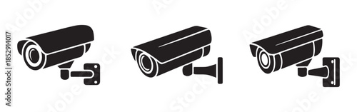 Security camera icon, cctv video surveillance system symbol, safety equipment sign on wall
