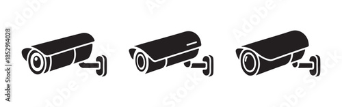 Cctv camera icon set for security surveillance systems black solid style vector illustration