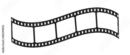 Wavy film strip. black and white movie film frame isolated on white background