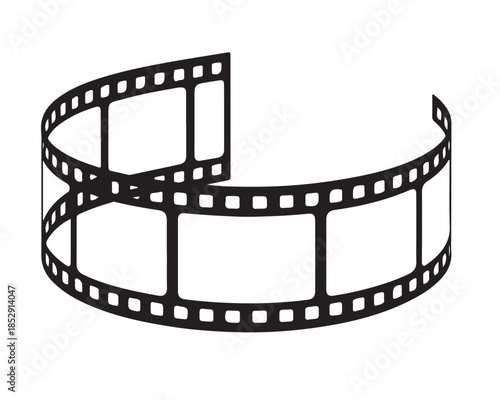 Curved photographic film strip frame with blank spaces for pictures or text