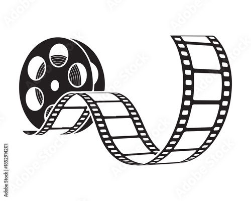Film reel and film strip icon isolated on white background entertainment industry symbol