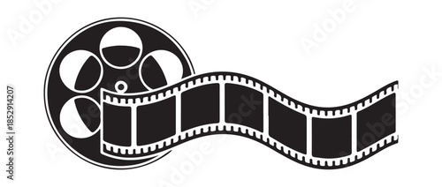 Film reel and film strip icon isolated on white background entertainment industry element