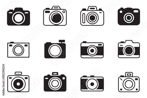 Photo camera icons vector set isolated on white background photography equipment collection