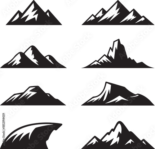 Set of various mountain silhouettes illustrations for outdoor design and landscape themes