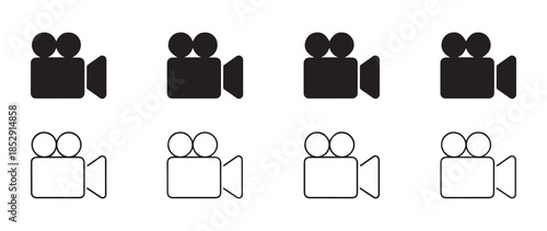 Video recorder icons set black solid and outline styles for film production vector