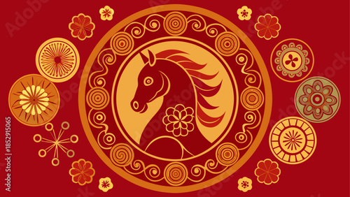  lunar new year Desert oasis with mosque and travelers at sunset 