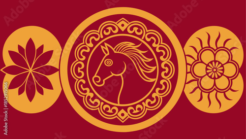  lunar new year Desert oasis with mosque and travelers at sunset 