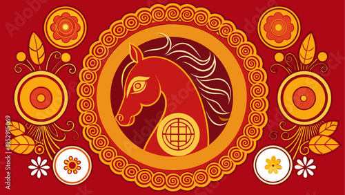  lunar new year Desert oasis with mosque and travelers at sunset 