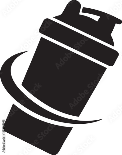 Protein shaker with motion curve, post-workout nutrition and fitness icon silhouette, vector EPS