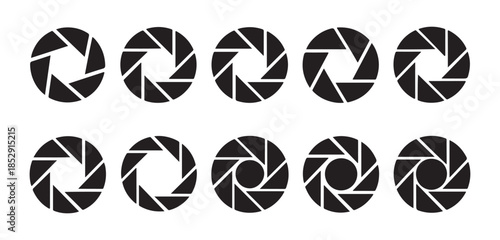 Shutter aperture icon set. camera lens symbols in different styles isolated on white background