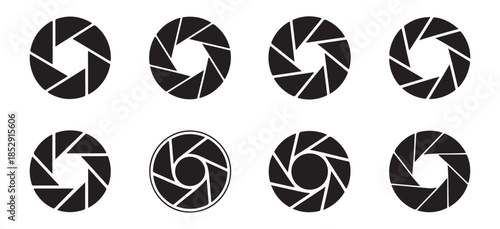Camera lens shutter aperture vector icon set. Photo photography optical opening system illustration