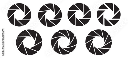 Set of six camera shutter aperture icons isolated on white background digital photography symbol