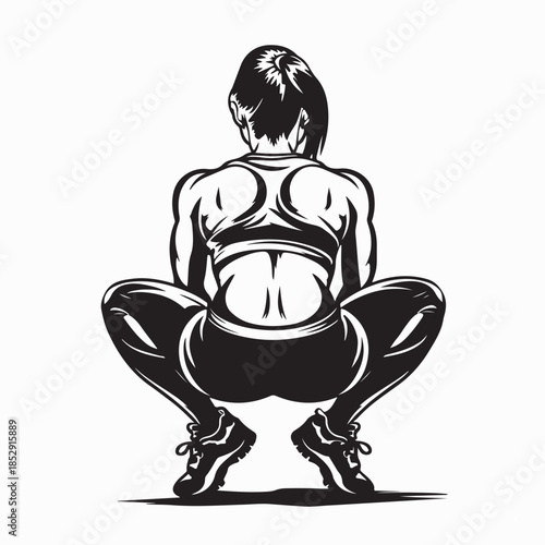 Woman Squatting Vector Illustrations Isolated on White Background