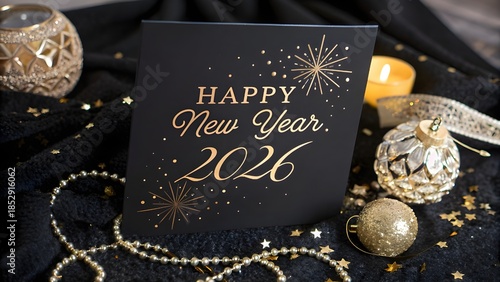 Happy New Year 2026 Elegant Greeting Card with Black and Gold Luxury Design