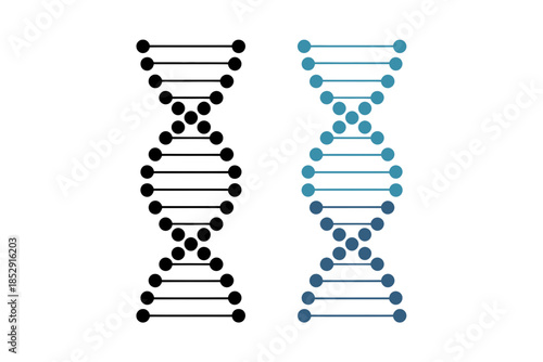 Two stylized DNA double helix structures are shown against a white background.
