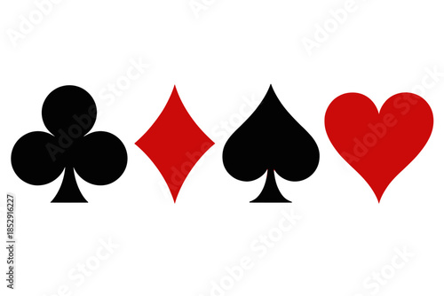 The four playing card suits are displayed against a white background.