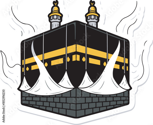 The Kaaba in Mecca Saudi Arabia is shrouded in a mystical aura with smoke swirling around it